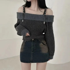 Bxoxo Strapless Sweaters Jumper Y2k Clothes Sexy Off Shoulder Vintage Red Pullover Tops Knitwear Autumn Loose Sueter Mujer 2025