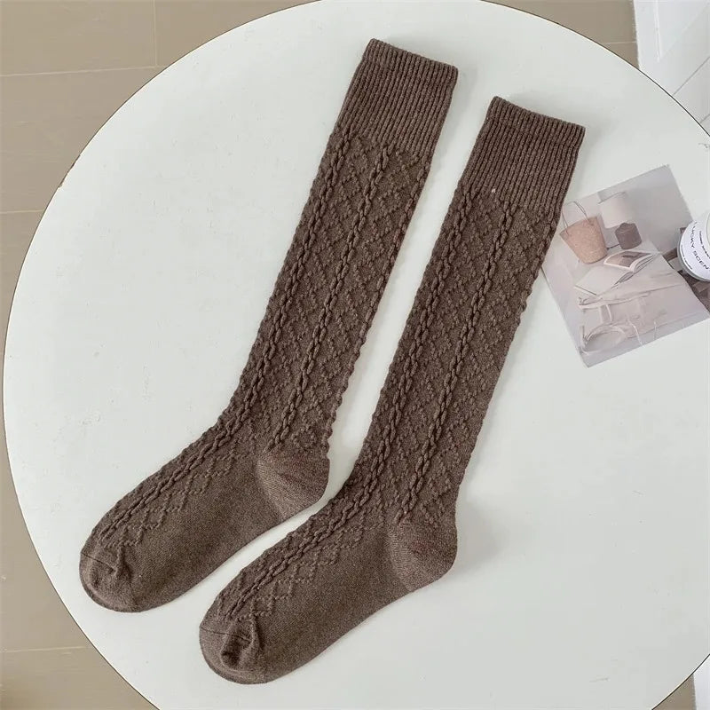 BXOXO Retro Women Stockings High Quality Japanese Style New Solid Color Knee High Socks For Women Korean Style Warm Casual Long Socks