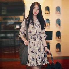 BXOXO Long Sleeve Elegant Floral Chiffon Dresses for Women Summer Autumn Korean Mini Dress Fashion Tunics Light vestido