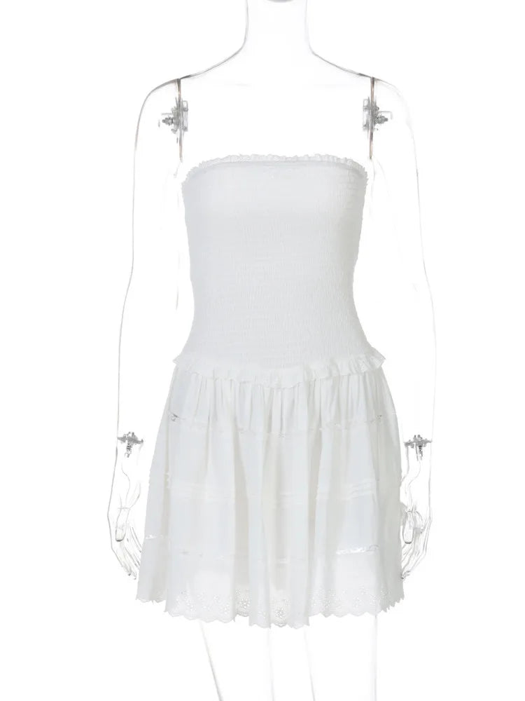 BXOXO  Off-shoulder Strapless A-line Sexy Mini Dress For Women Fashion Lace Sleeveless Backless High Waist Club Party Dress
