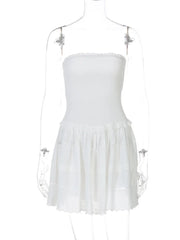 BXOXO  Off-shoulder Strapless A-line Sexy Mini Dress For Women Fashion Lace Sleeveless Backless High Waist Club Party Dress