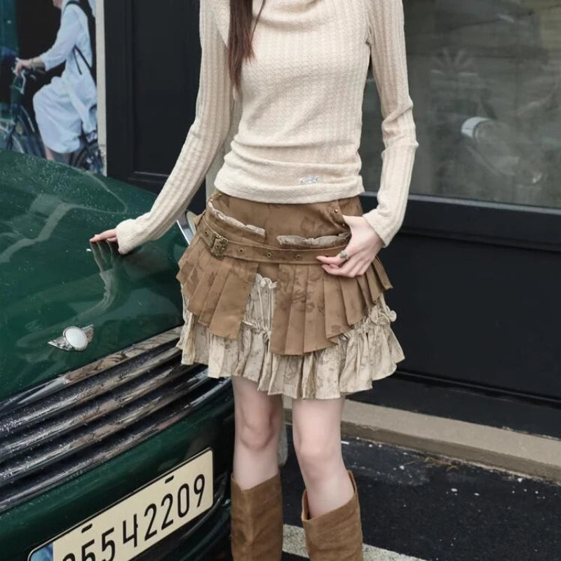 BXOXO New wasteland style street fashion ins retro old heavy industry depressed two-piece pleated women skirt goth skirt