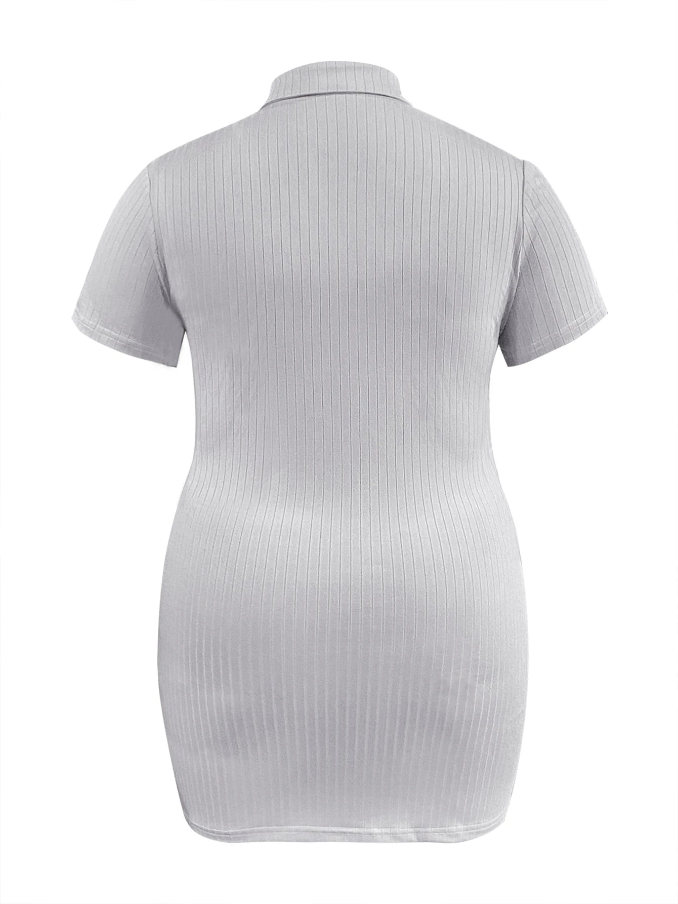 BXOXO Plus Size Basic Solid Color Bodycon Dress Women Spring Summer Short Sleeve Turndown Collar V Neck Casual Daily Mini Dresses