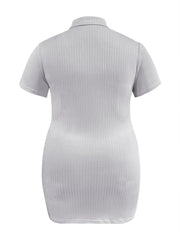 BXOXO Plus Size Basic Solid Color Bodycon Dress Women Spring Summer Short Sleeve Turndown Collar V Neck Casual Daily Mini Dresses