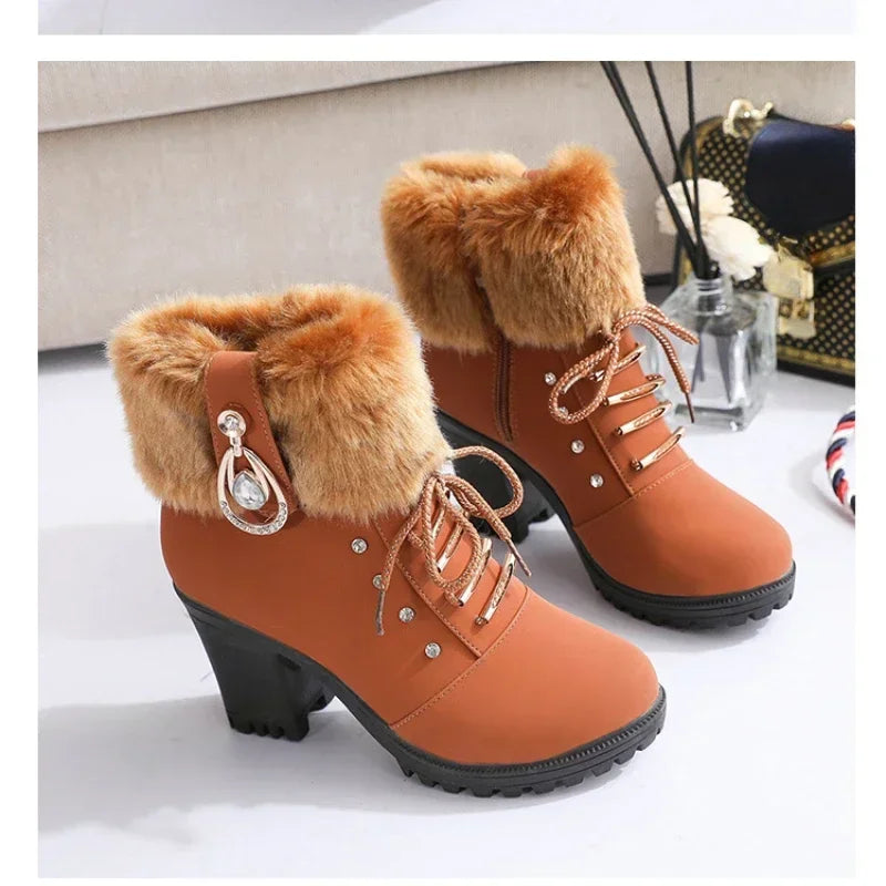 BXOXO Women Boots Winter Designer High Heels Shoes for Women New Short Plush High Platform Ankle Boots Elegant Botas Mujer