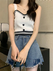 BXOXO Women Cute Tops With Buttons Knitted Crop Tops Ladies Camis For Summer Y2K Tops Knit Patchwork Top Women 2024 Summer