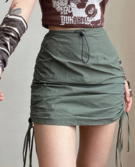 BXOXO Army Green Retro Pleats All-Match Sexy Mature Hot Self-Cultivation Feminine Street Outing Women'S Short Skirt