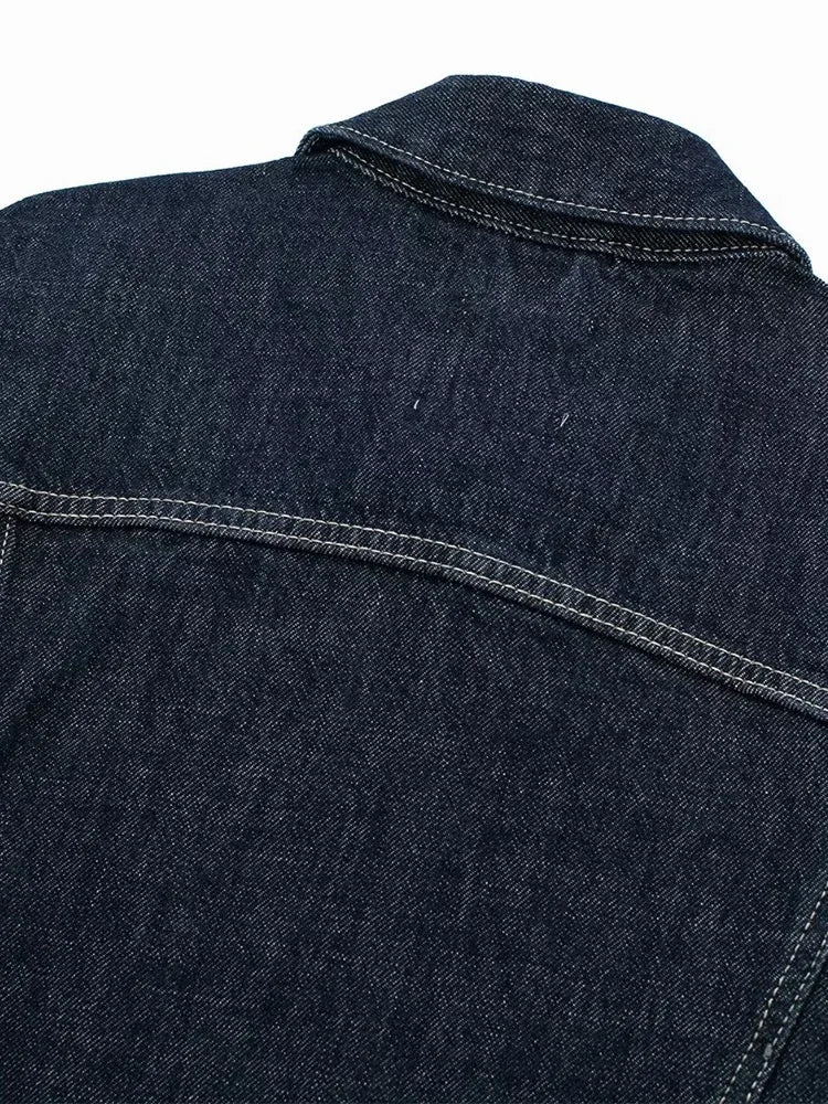 Bxoxo Women Fashion With Pockets Denim Blue Single Breasted Jackets Vintage Lapel Neck Long Sleeves Female Chic Lady Outfits