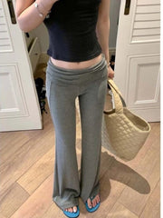 Bxoxo Gray High Waist Basic Flared Pants Solid Color Jogging Fitness Yoga Trousers Slim Korean Fashion Casual Streetwear Lady