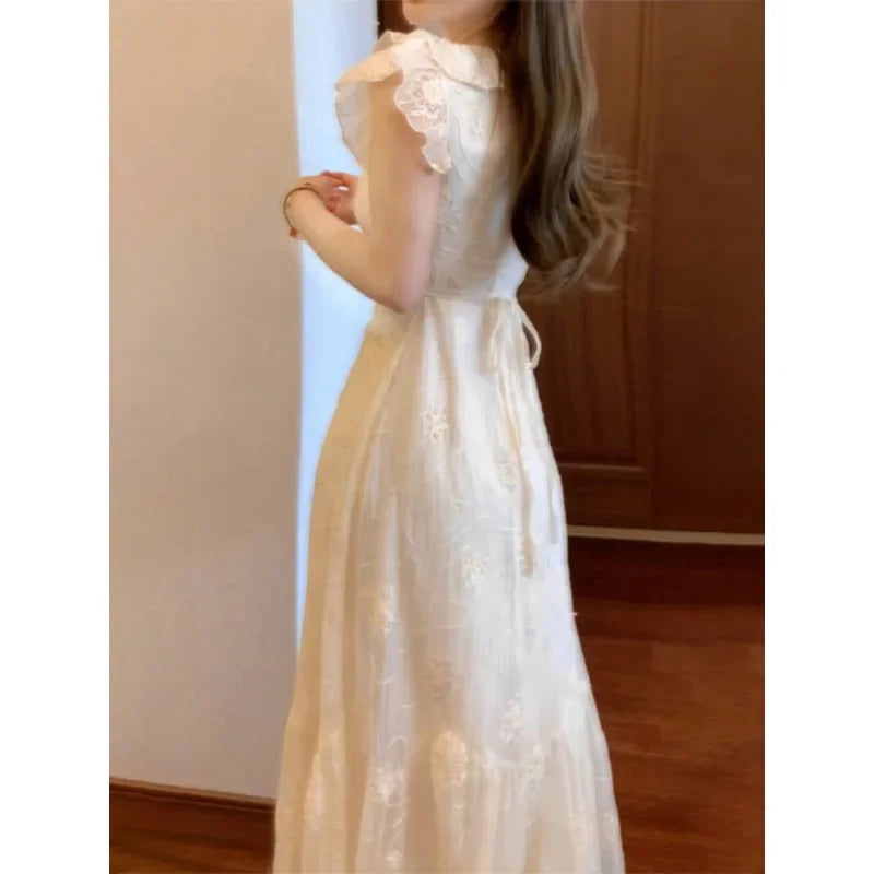 BXOXO French Style Solid Color Summer Dress Women's Knee-Length Sleeveless Holiday Beach Vacation Skirt Short Flounce Sleeve