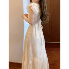 BXOXO French Style Solid Color Summer Dress Women's Knee-Length Sleeveless Holiday Beach Vacation Skirt Short Flounce Sleeve