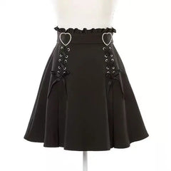 BXOXO 2025 Y2k Aesthetic Harajuku Style Sweet Girl High Waist Mini Bandage Skirt Slim Women Solid Streetwear Gothic Jk Saia Feminina