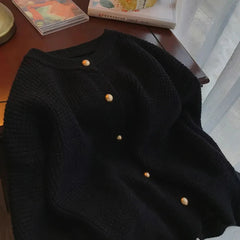 Bxoxo Long Sleeve Knit Cardigan for Women Korean Loose O Neck Single Breasted Casual Sweaters Y2K Sweet Soft Preppy Solid Jumper New