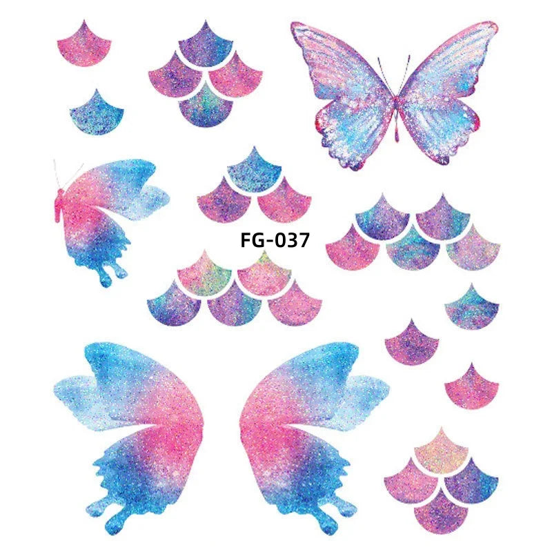 BXOXO 1Sheet Fairy Butterfly Wings Shiny Tattoo Sticker Waterproof Eyes Face Art Fake Tattoos for Women Makeup Dance Music Festival