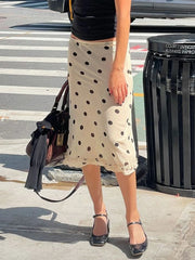 Bxoxo Elegant England Style Dot Print Women Mid-Length Skirt  Edible Free Fungus Simple High Fashion Women Long Skirt