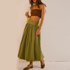 Bxoxo Skirts y2k Women Summer Elegant Solid Color High Waist Loose Fitting Long Bubble Skirt Office Ladies Skirts Streetwear