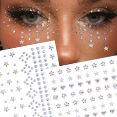 BXOXO 1Pcs Face Diamond Gem Sticker 5D Colorful Rhinestone Tattoo Eyeshadow Stickers fo Festival Nail Body Makeup Bling Jewel DIY Deco