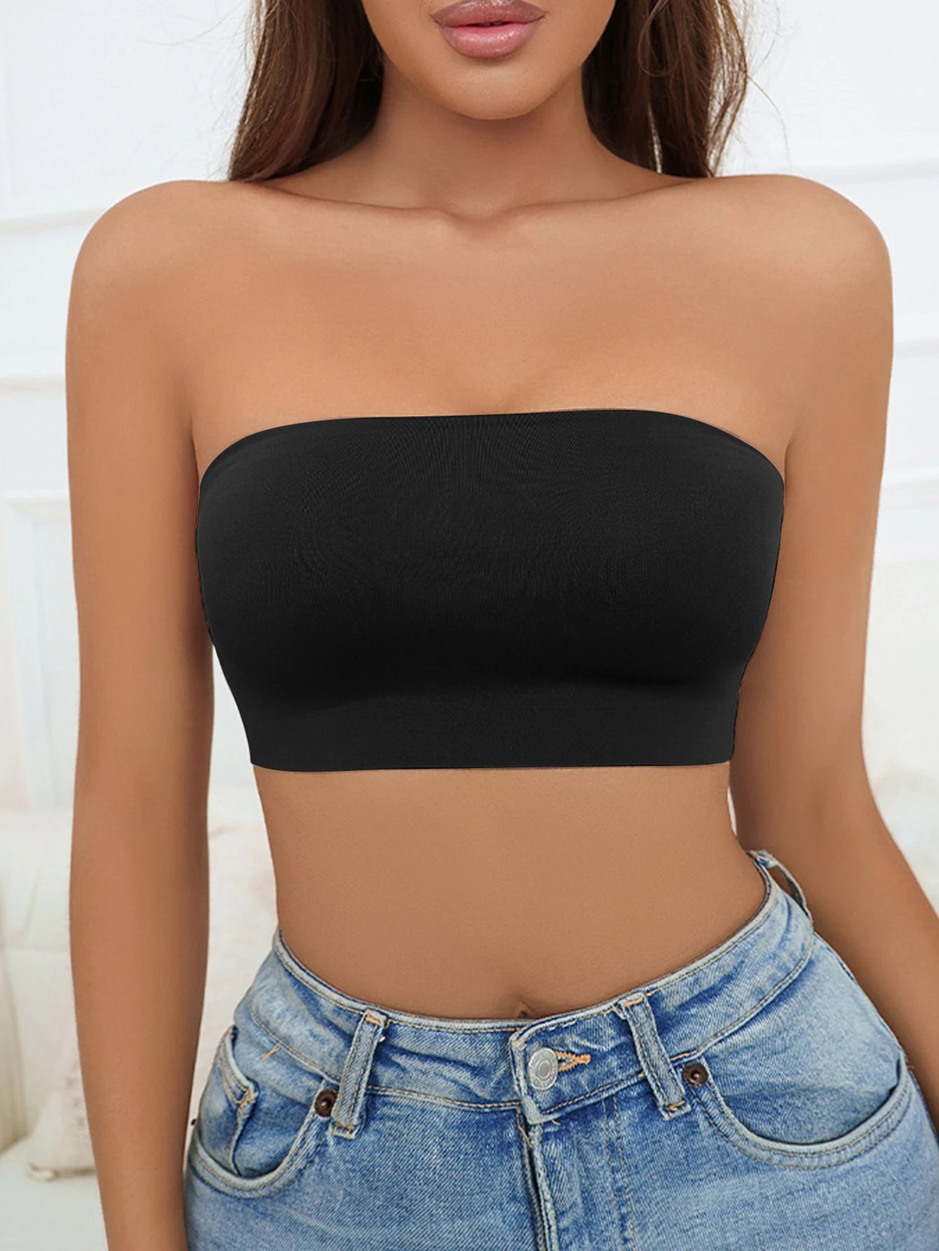 Bxoxo Women Tube Strapless Bra Chest Wrap Bandeau Unlined Seamless Breathable Comfortable Underwear Tops