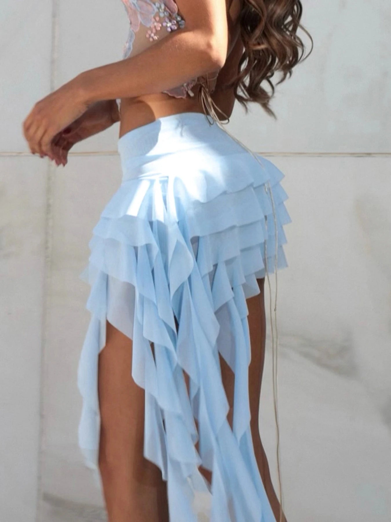 BXOXO Irregular Mesh Ribbons Mini Skirts Summer New Sweet Asymmetrical Trendy Women’s Skirts