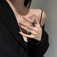 BXOXO Punk Dark Spider Open Ring Retro Moonstone Black Ring For Women New Gothic Jewelry Wholesale Gift