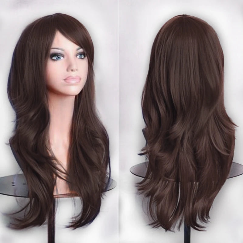 BXOXO 70cm Long Purple Curly Halloween Custume Wigs Fake Hairpieces Synthetic Hair Cosplay Wig Peruk for Women