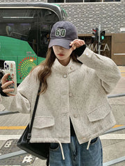 Bxoxo Sweet Women Loose Tweed Jackets Casual Vintage Elegant Long Sleeve Small Fragrance Coats Korean Retro All Match Fall Winter Tops