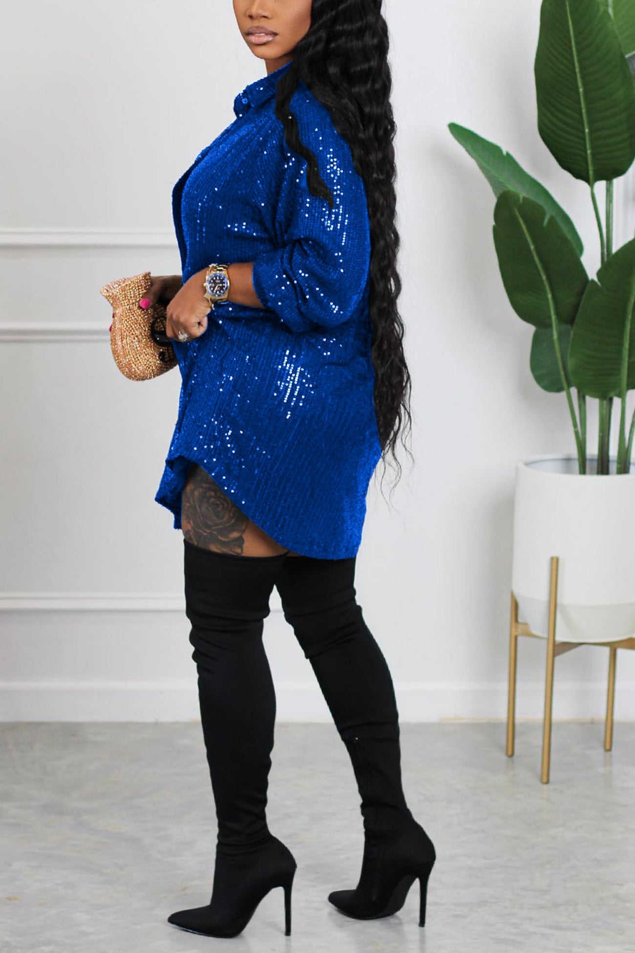 BXOXO - Sequins Solid Shirt Dress