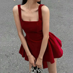 BXOXO Red Bow Dress Women's Sexy Backless Slim Tank Top A Line Dress Sleeveless Spaghetti Straps Luxury Party Evening Dress