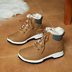 BXOXO Women Lace Up Thick Sole Warm Snow Boots New Winter Fluffy Cotton Padded Shoes Ladies Waterproof Non Slip Platform Sneakers