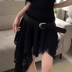 Bxoxo Y2K Asymmetrical Women Lace Skirts Fashion Streetwear Ruffle Mini Skirt Korean Harajuku Gothic Dark Series Punk Stitching Skirts