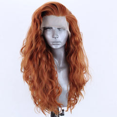 BXOXO 13X4 Ginger Synthetic Lace Front Wig Long Wavy Black Hair Cosplay Lace Wigs for Women Blonde Heat Resistant Fiber Glueless Wig