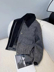 Bxoxo Fashion Patchwork Tweed Coats Women Y2K Korean Elegant Hepburn Style Lapel Crop Jacket Autumn Streetwear All Match Outwear New