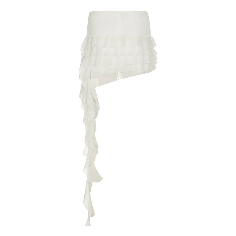 BXOXO Irregular Mesh Ribbons Mini Skirts Summer New Sweet Asymmetrical Trendy Women’s Skirts