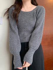 Bxoxo Autumn Winter Loose Women Sweaters Casual Soft Long Puff Sleeve Pullovers Jumpers Knitwear Basic Sweater For Women Tops