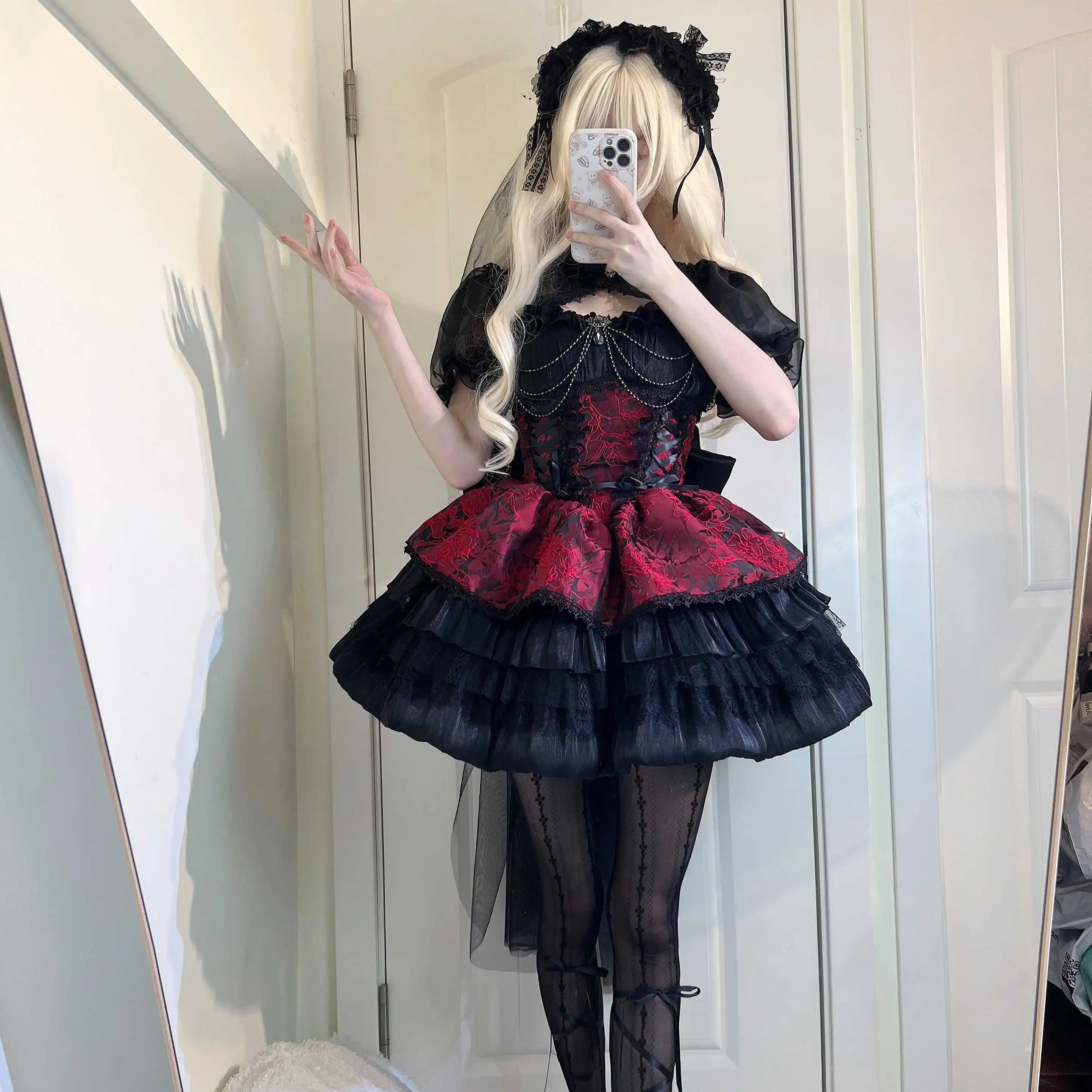 BXOXO Japanese Style Sweet Lolita JSK Princess Dress Gothic Lace Stitching Chain Bow Sleeveless High Waist Slim Mini Sling Dress Women