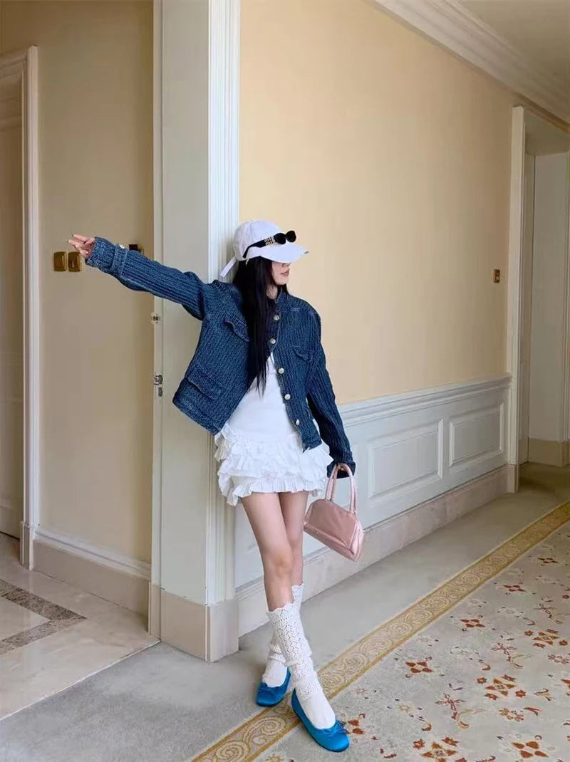 Bxoxo Vintage Stand Collar Denim Jacket Women Autumn Loose Streetwear Single Breasted Coats Y2K Korean Chic Long Sleeve Casual Outwear