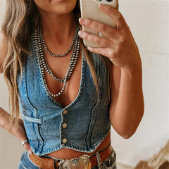 Bxoxo Denim Tank Tops for Women Summer Solid Color V Neck Single Breasted Sleeveless Jeans Vest y2k Waistcoat Streetwear
