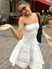 BXOXO  Off-shoulder Strapless A-line Sexy Mini Dress For Women Fashion Lace Sleeveless Backless High Waist Club Party Dress