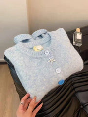 Bxoxo Autumn Knit Cardigan Women Fashion Loose Single Breasted O Neck Sweater Coat Korean Soft Lazy Style Long Sleeve Knitted Sweater