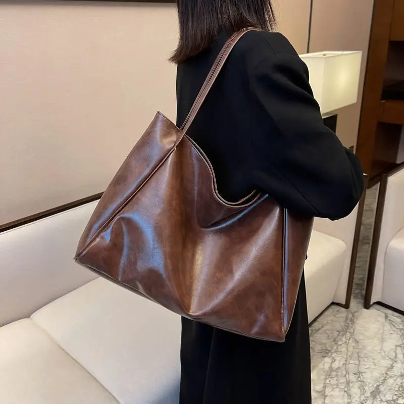 BXOXO Ladies Fashion Large Bag Commuter Women's Bag New Oil Leather Hundred Handbag Large Capacity Shoulder Bag Girls Tote Bag