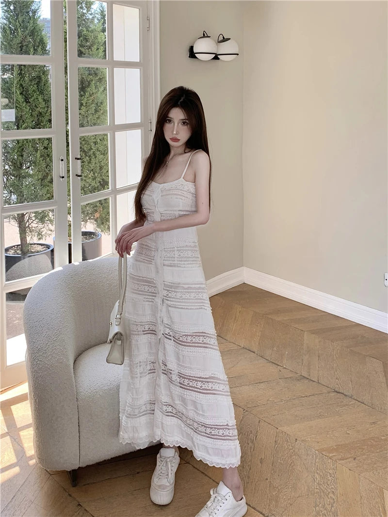 Bxoxo Retro Design Lace ter Dr Ele Beach Vaion Fairy Skirt Summer A-Line Long Dr High Waist Gentlewoman Sle No Sl...
