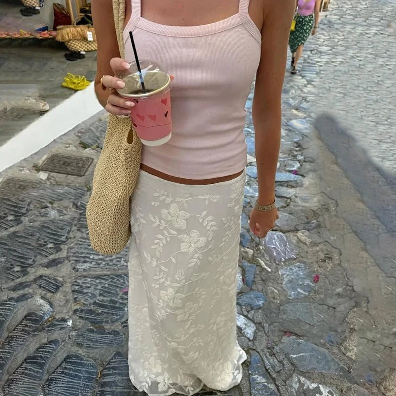 Bxoxo Elegant French A-Line Mesh Fashion Long Skirts Vintage High Waist Casual Y2K Spring Summer Evening Party New Maxi Skirt
