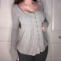Bxoxo Harajuku Retro A-line Sweater Solid Full Sleeve Square Collar Loose Fall Sweaters for Women y2k Aesthetic Casual Knitwear