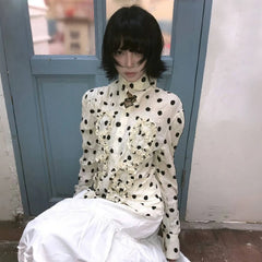 BXOXO Japanese Y2k Polka Dot Shirt Trashy 2000s Style Frill Blouse Women Vintage Harajuku Irregular Shirts Grunge Aesthetics