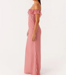BXOXO Women Off Shoulder Long Dress Slim Dot/Plaid Tie-up Cut Out Ruffle Sleeve Backless Bodycon Dress for Party Club