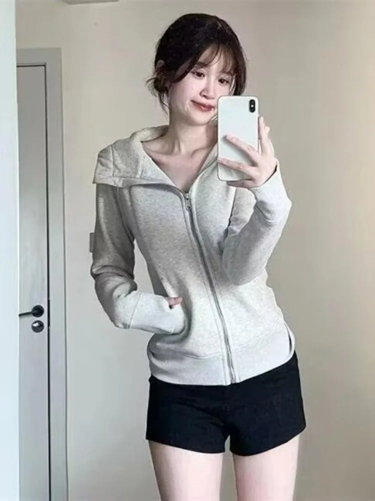 BXOXO 2025 Autumn New Cardigan Coat Women Y2k Slim Fit Black Hooded Sweatshirt Fashion All-match Long Sleeve Zipper Tops Mujer Jacket