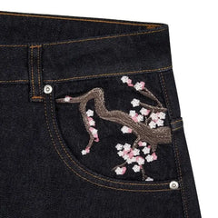 Bxoxo Y2k Vintage Plum Blossom Embroidery Women Jeans Harajuku Wide Leg American Style Denim Pants Baggy Hip Hop Streetwear