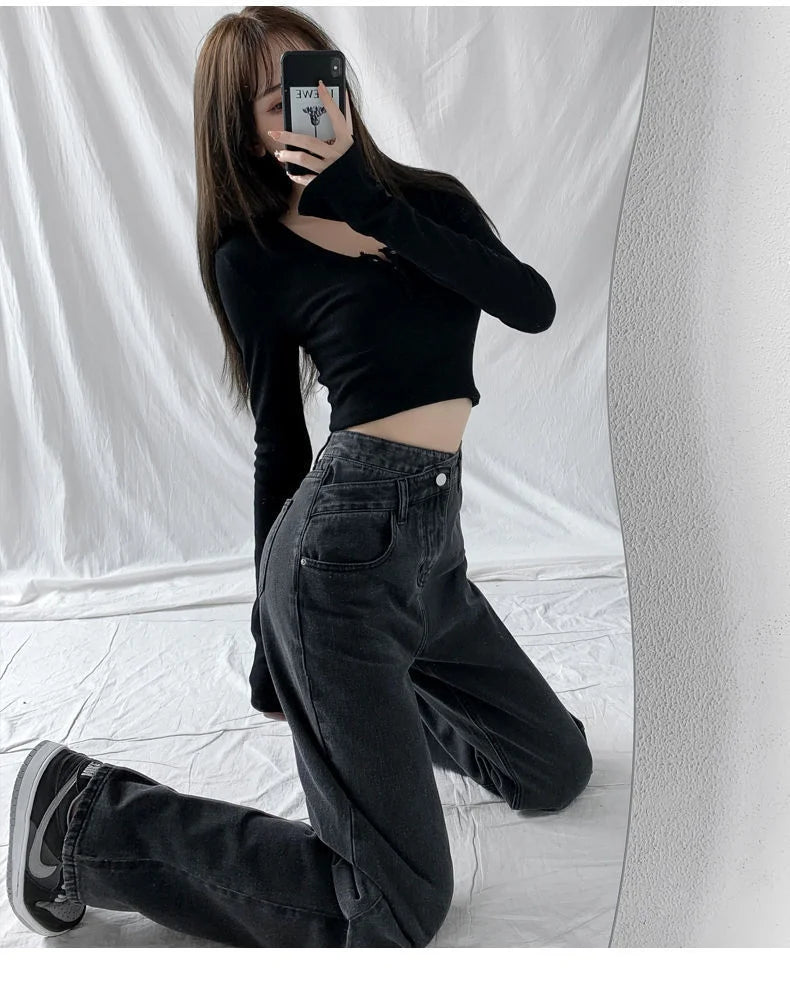 Bxoxo 1970s Retro Crossbody High-waist Slimming Drag-on Straight-crotch Long Pants Women Summer Cotton Material