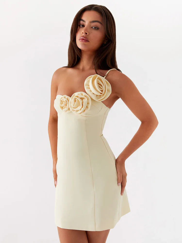 BXOXO Rose One Shoulder Sexy Mini Dress For Women Robe Summer Solid Off-shoulder Backless A-line Club Party Dress Elegant