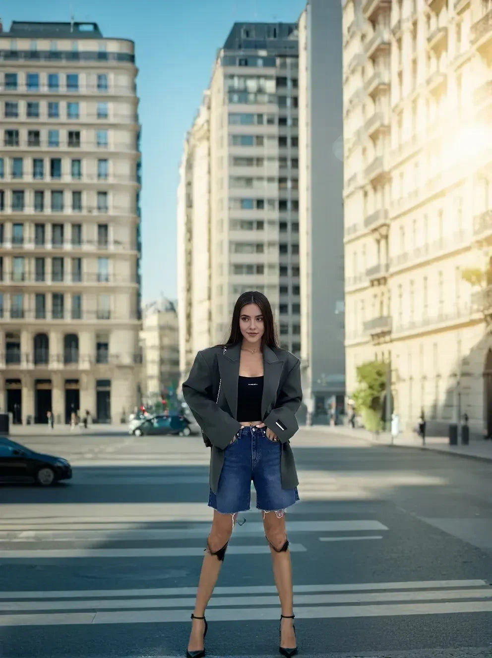 Bxoxo Summer Blue Ragged Edge Retro Versatile Denim Shorts Women's New Korean Fashion High Waist Straight Simple Women's Short Jeans